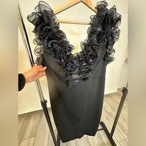 Elegant Black Ruffle Dress 2XL